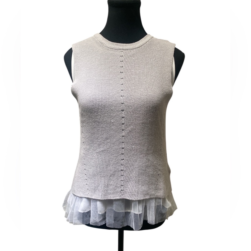 Glamour Knit Tank Top with Tulle Detail EUC M